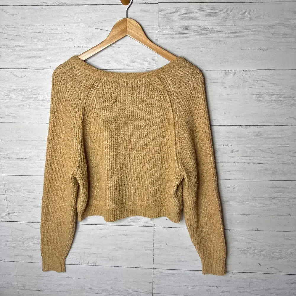 Free People Sweater Womens Size XS Camel Brown V Neck Knit Cropped Pullover - Picture 10 of 16